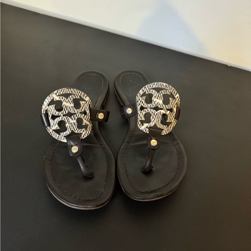 Tory Burch Black Sandals with Silver Details
